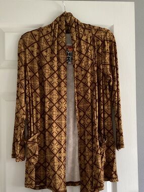 Women's Brown Geometric Open-Front Cardigan Sweater from Hawaii’s Finest